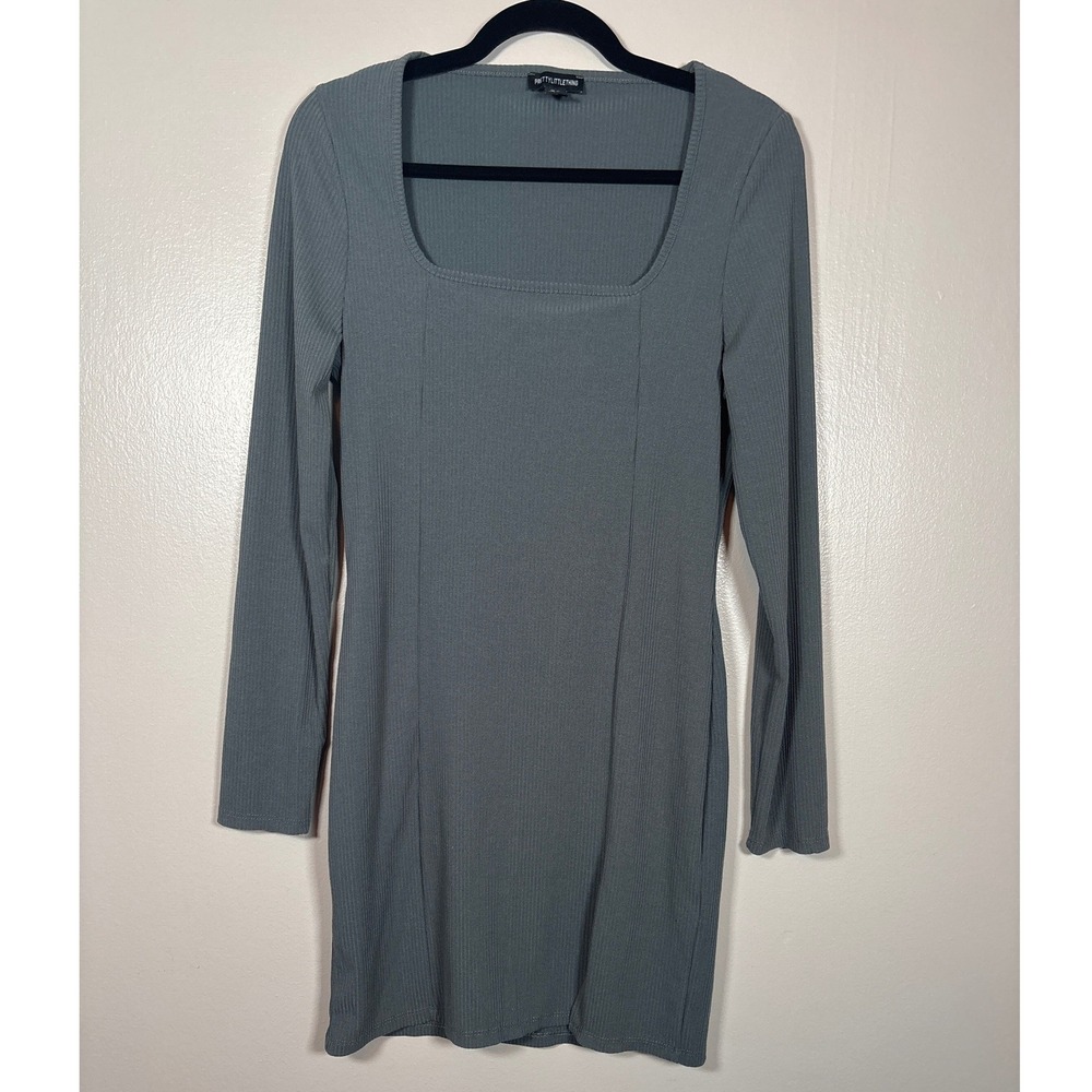 Pretty Little Thing Women's Ribbed Square Neck Long Sleeve Mini Dress Grey US 12